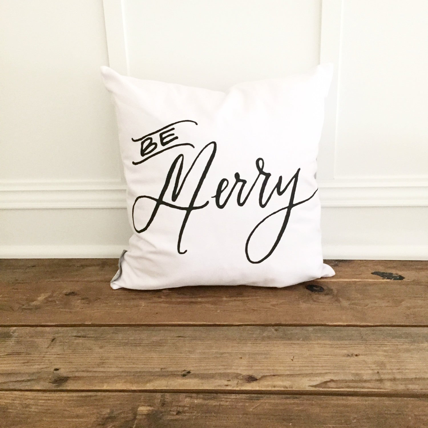 Be Merry Pillow Cover (Black) - Linen and Ivory