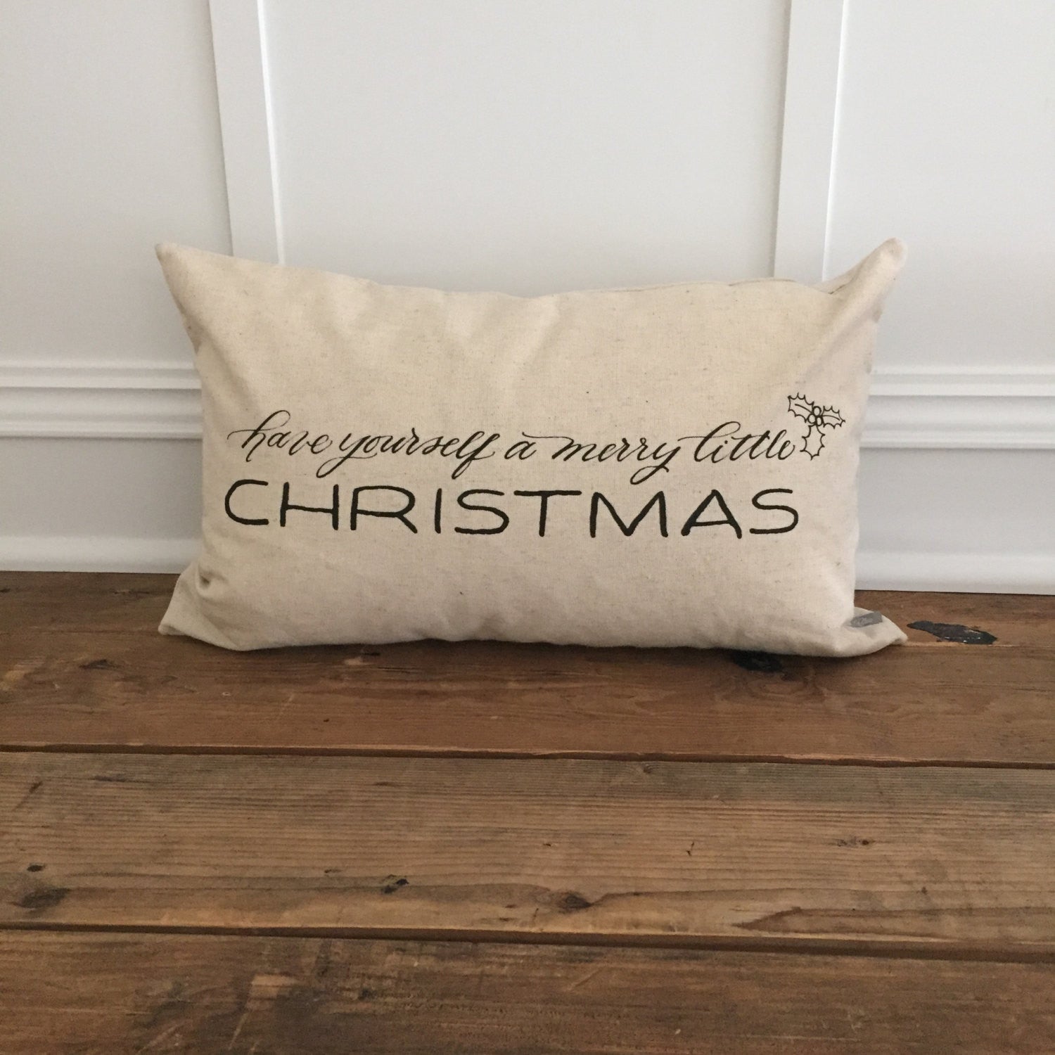 Merry Little Christmas Pillow Cover - Linen and Ivory