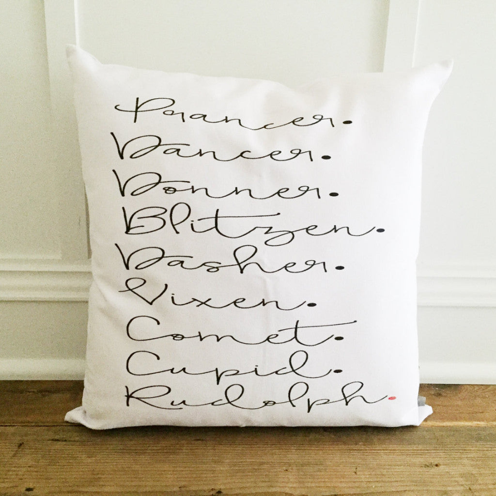 Reindeer Names Pillow Cover (Script) - Linen and Ivory