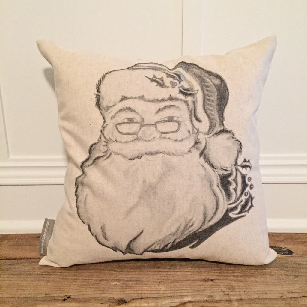 Hand Drawn Santa Pillow Cover - Linen and Ivory