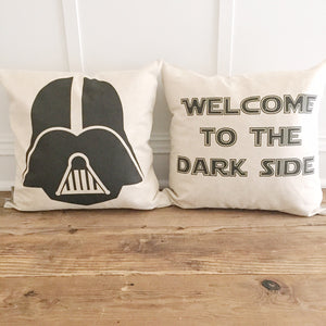 Vintage Welcome To The Dark Side Pillow Cover - Linen and Ivory