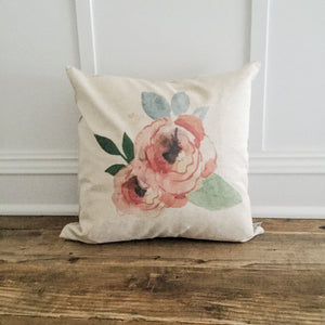 Floral Watercolor Pillow Cover - Linen and Ivory