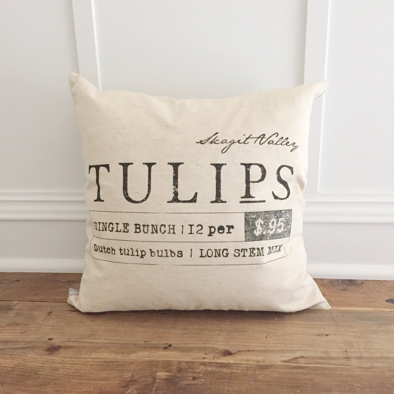 Tulip Signage Pillow Cover - Linen and Ivory