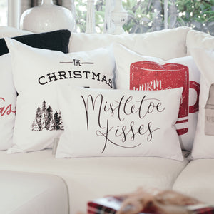 Mistletoe Kisses Pillow Cover (Black) - Linen and Ivory
