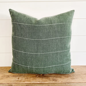 "Truett" Green Linen Pillow Cover - Linen and Ivory