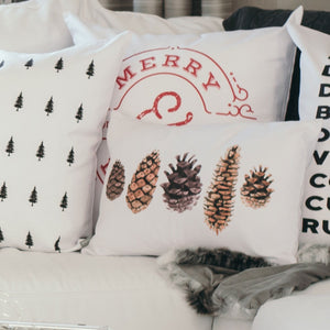 Watercolor Pinecone Pillow Cover - Linen and Ivory