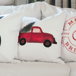 Red Truck No Words Pillow Cover - Linen and Ivory