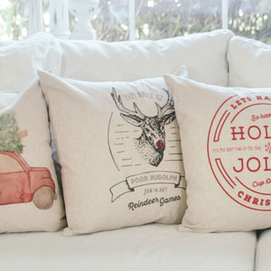 Reindeer Games Pillow Cover - Linen and Ivory