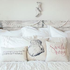 Hand Drawn Santa Pillow Cover - Linen and Ivory