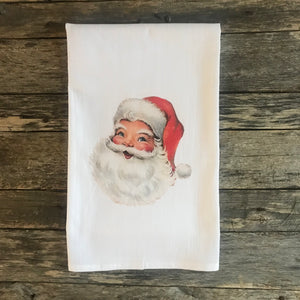 Vintage Santa Tea Towel - Linen and Ivory